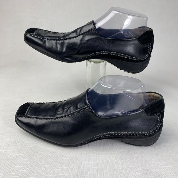 Paul Green Munchen Black LEATHER + SUEDE Stitched LOAFERS! Square Toe Sz 5.5 - Picture 4 of 12